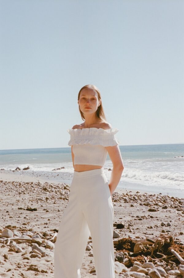 Off Shoulder Top with Ruffles in White - Image 2