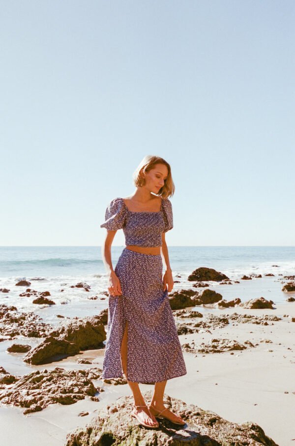 Puffed Sleeved Shirred Top in Moonlight Bloom - Image 2