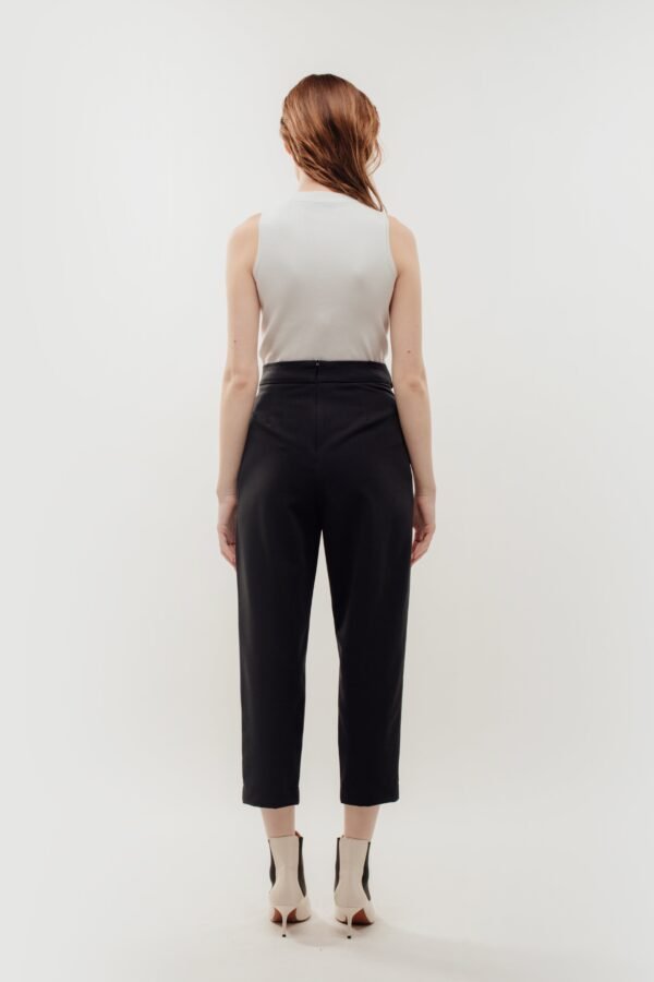 High Waisted Trousers with Belt Tie in Navy - Image 6