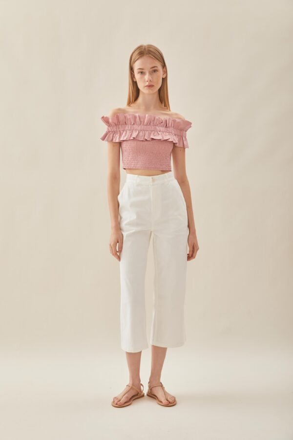 Off Shoulder Top with Ruffles in Tea Rose - Image 4