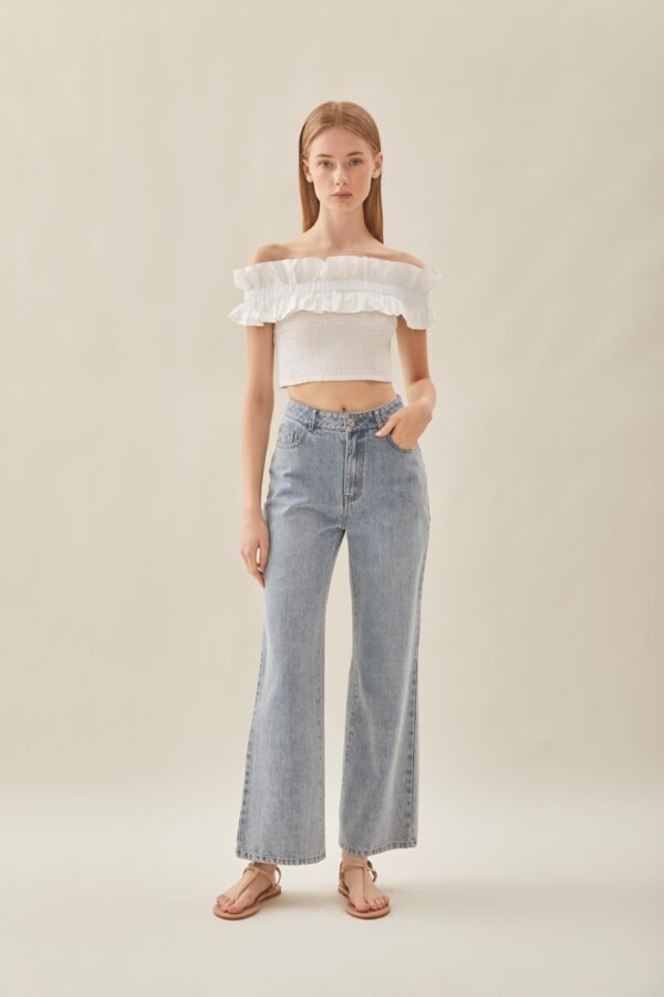 Off Shoulder Top with Ruffles in White - Image 3