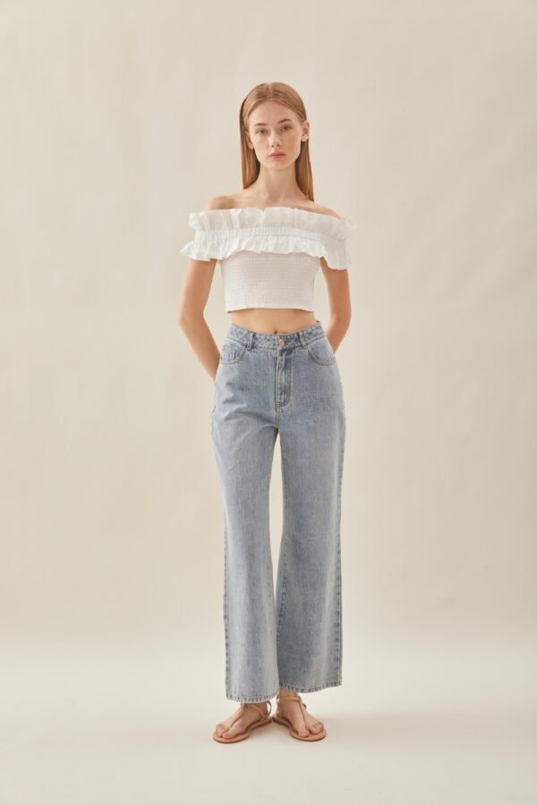 Off Shoulder Top with Ruffles in White - Image 4
