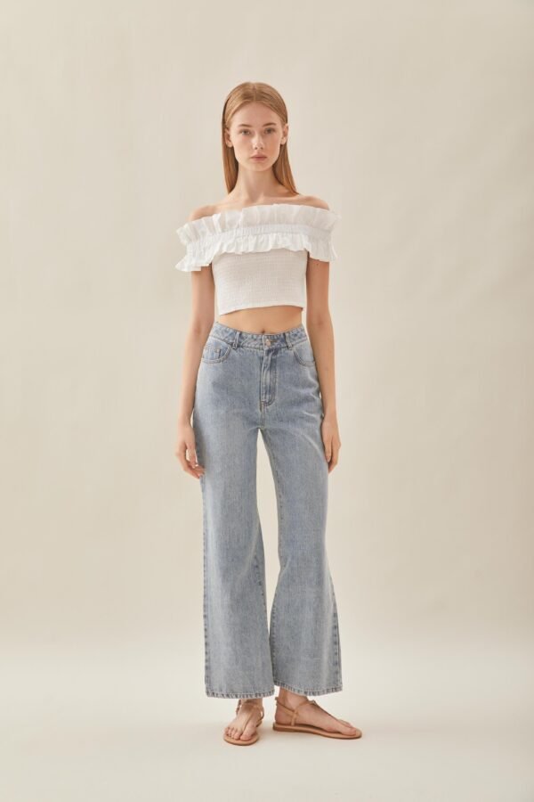 Off Shoulder Top with Ruffles in White - Image 5