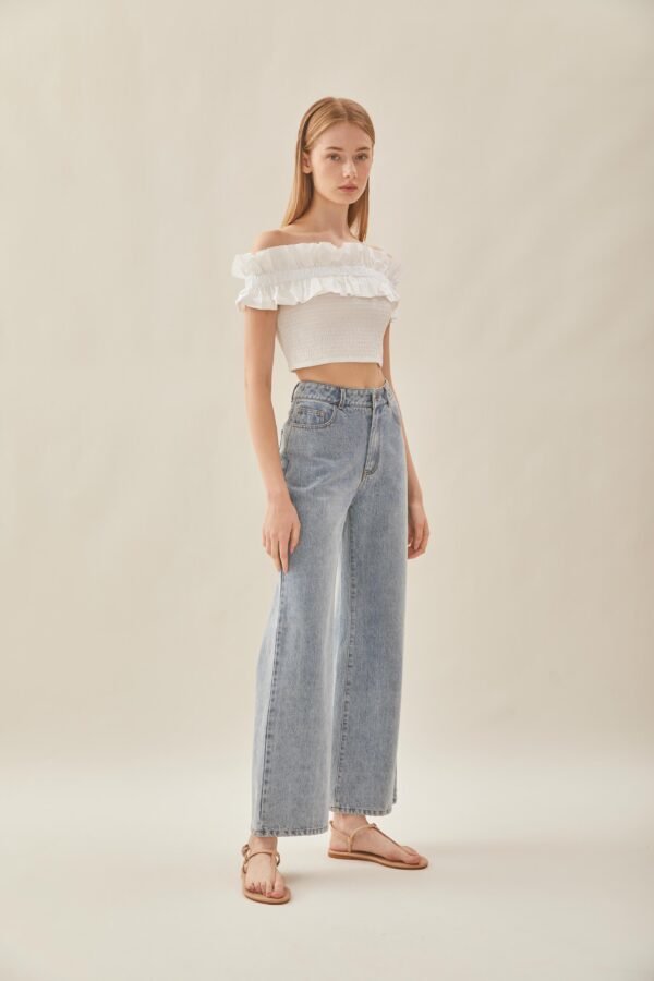 Off Shoulder Top with Ruffles in White - Image 6