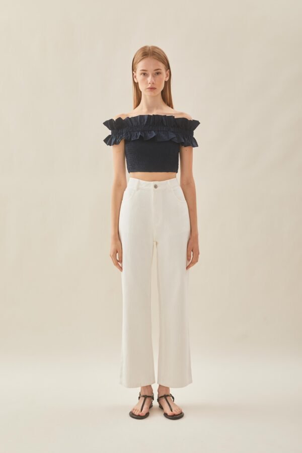 Off Shoulder Top in Ruffles in Midnight