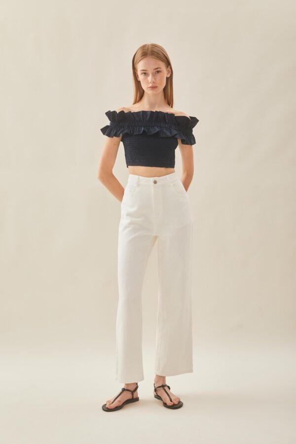 Off Shoulder Top in Ruffles in Midnight - Image 3