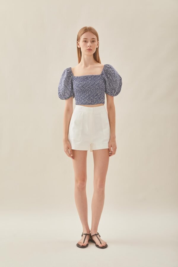 Puffed Sleeved Shirred Top in Moonlight Bloom - Image 4