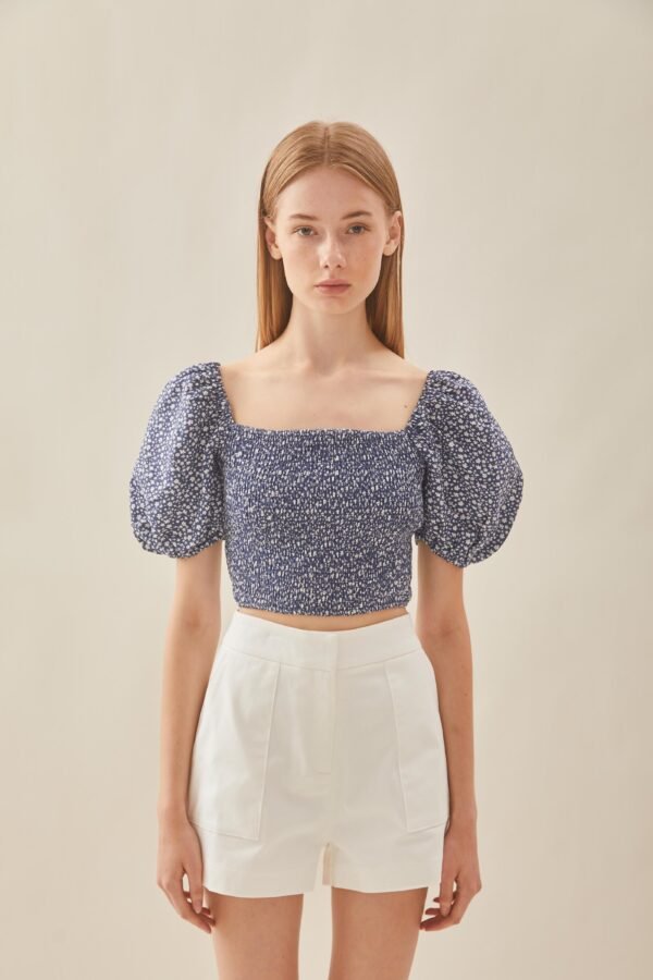 Puffed Sleeved Shirred Top in Moonlight Bloom - Image 6