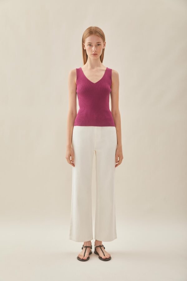 V Neck Knit Tank in Beetroot - Image 3