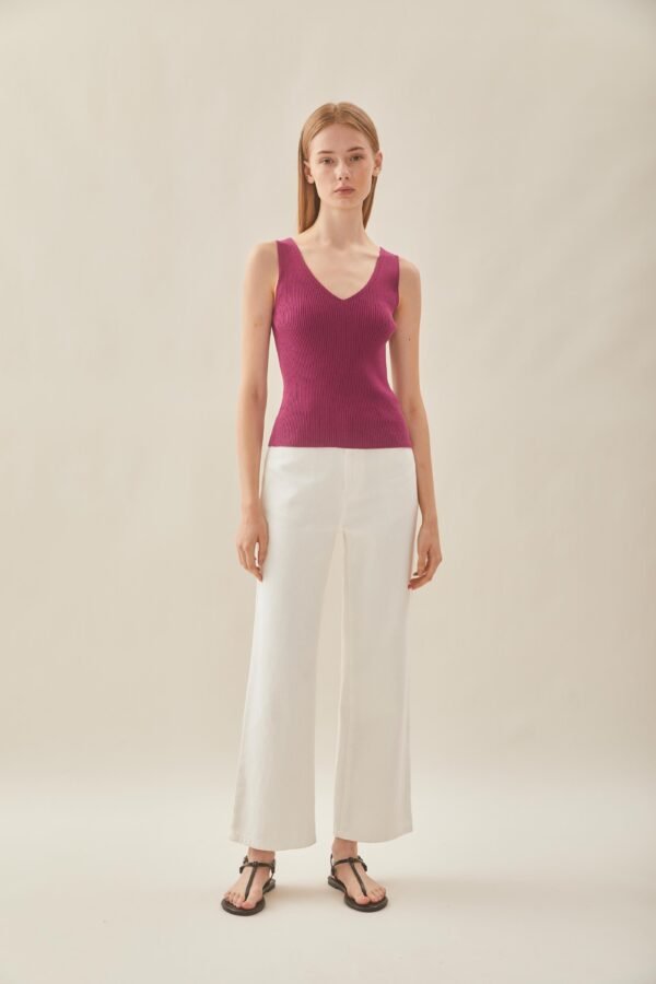 V Neck Knit Tank in Beetroot - Image 4