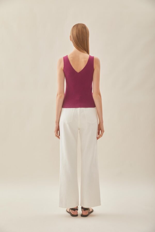 V Neck Knit Tank in Beetroot - Image 7