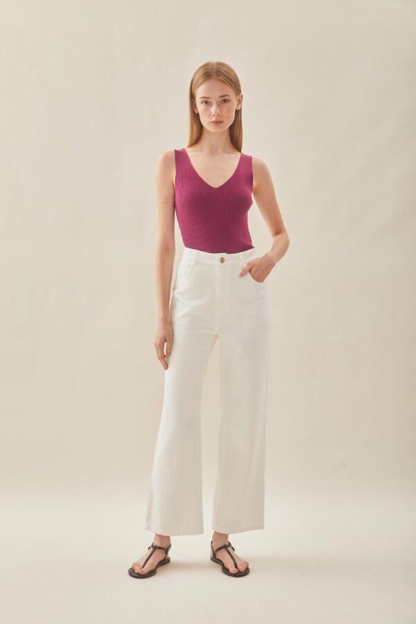 V Neck Knit Tank in Beetroot - Image 5