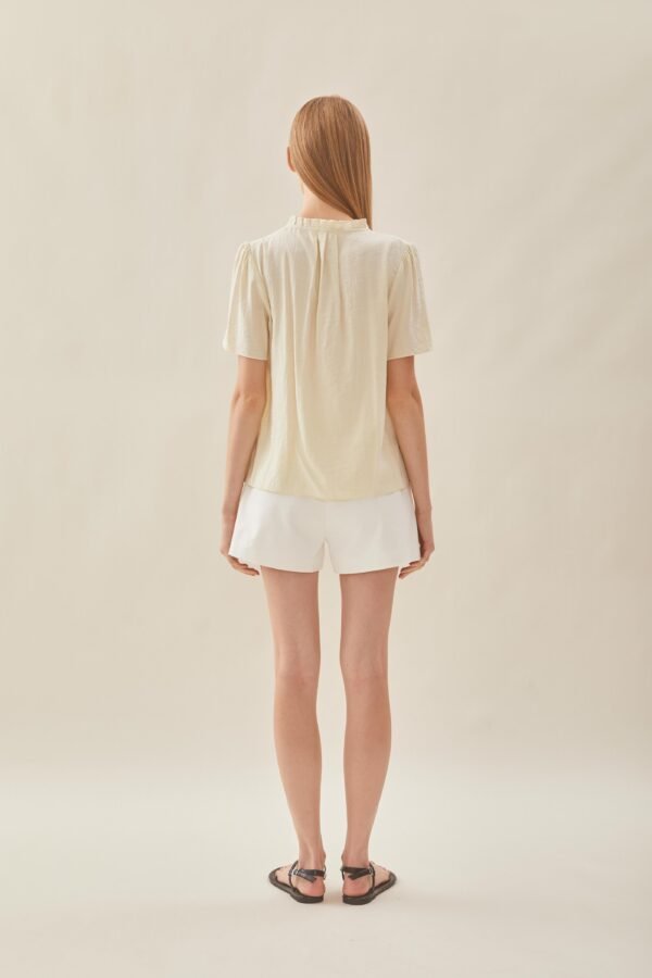 Pleated V Neck Blouse in Natural - Image 6