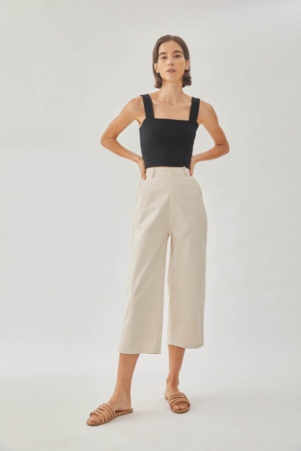 Cotton Blend Culottes in Ecru - Image 3