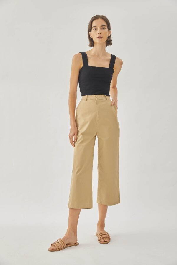Cotton Blend Culottes in Sand - Image 3