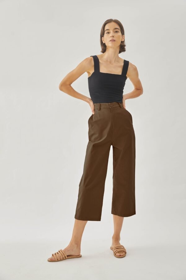 Cotton Blend Culottes in Soil - Image 2