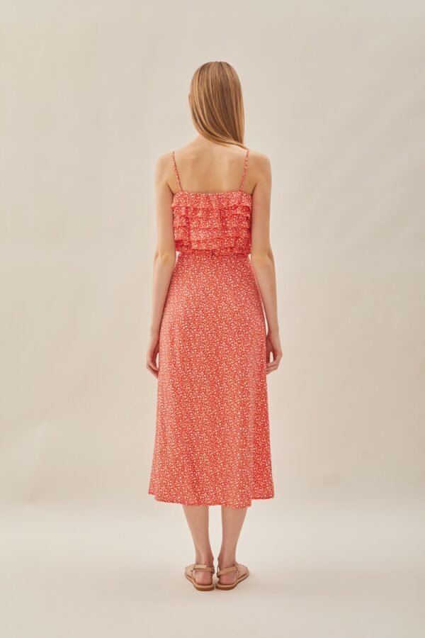 Cotton Blend Skirt with Slit in Red Bloom - Image 8