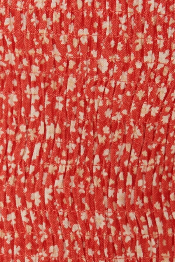 Puffed Sleeved Shirred Top in Red Bloom - Image 7