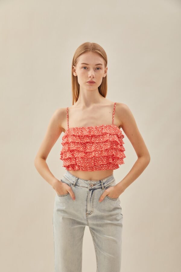 Tiered Frill Top in Red Bloom - Image 7