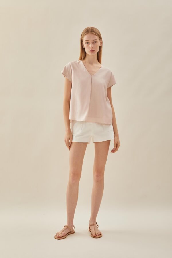 V Neck Sleeved Top in Petal Pink - Image 2