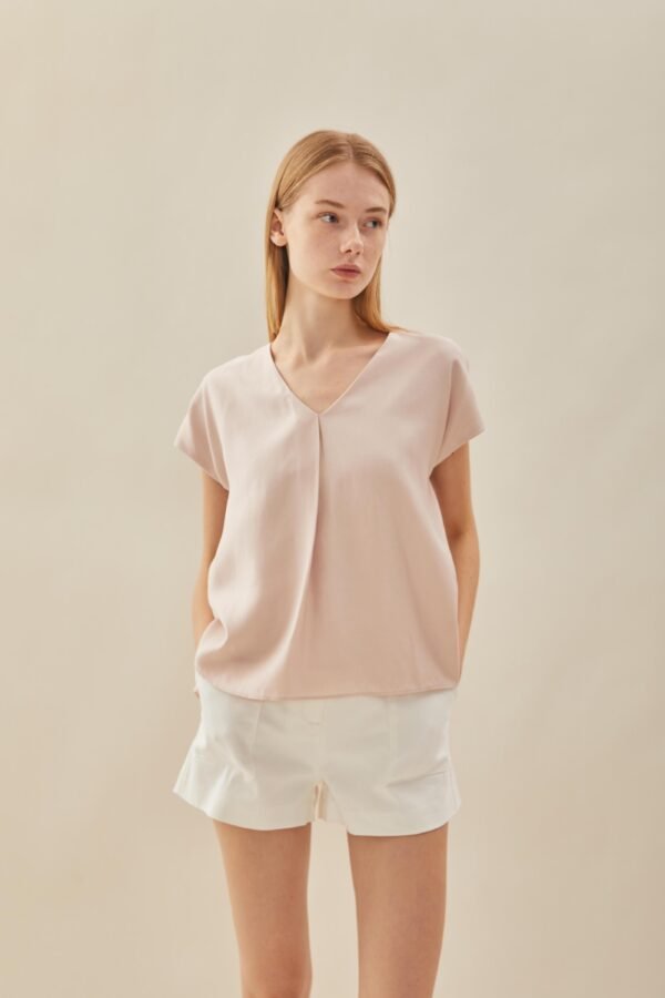 V Neck Sleeved Top in Petal Pink - Image 6