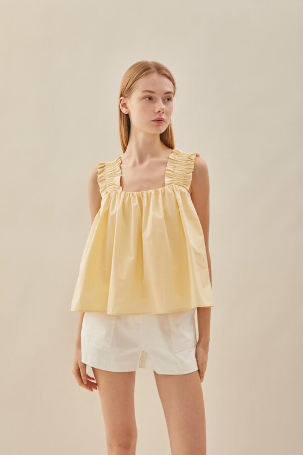 Flared Square Neck Top in Soft Yellow - Image 5