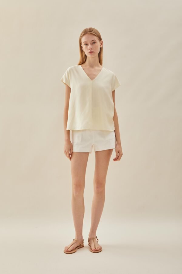 V Neck Sleeved Top in Natural - Image 2