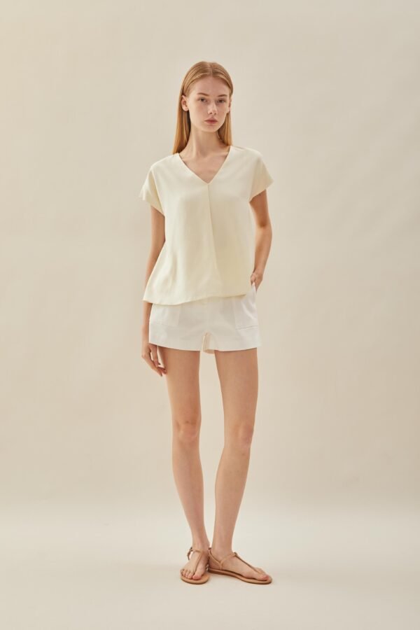 V Neck Sleeved Top in Natural - Image 3
