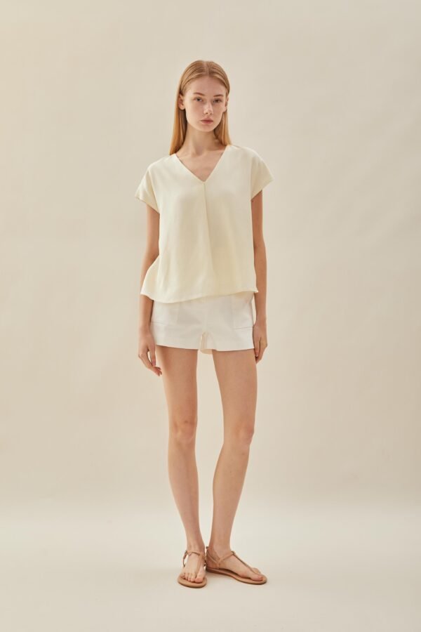V Neck Sleeved Top in Natural - Image 5