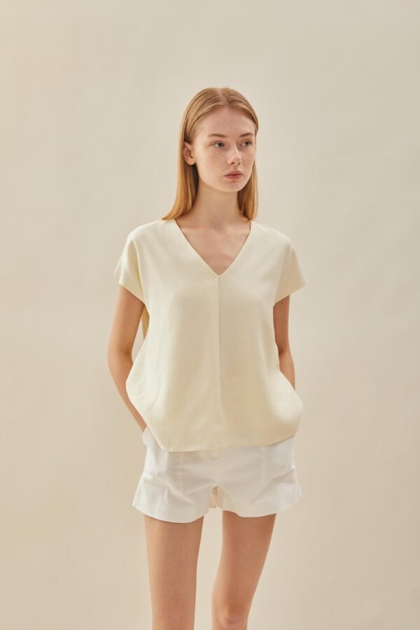 V Neck Sleeved Top in Natural - Image 6