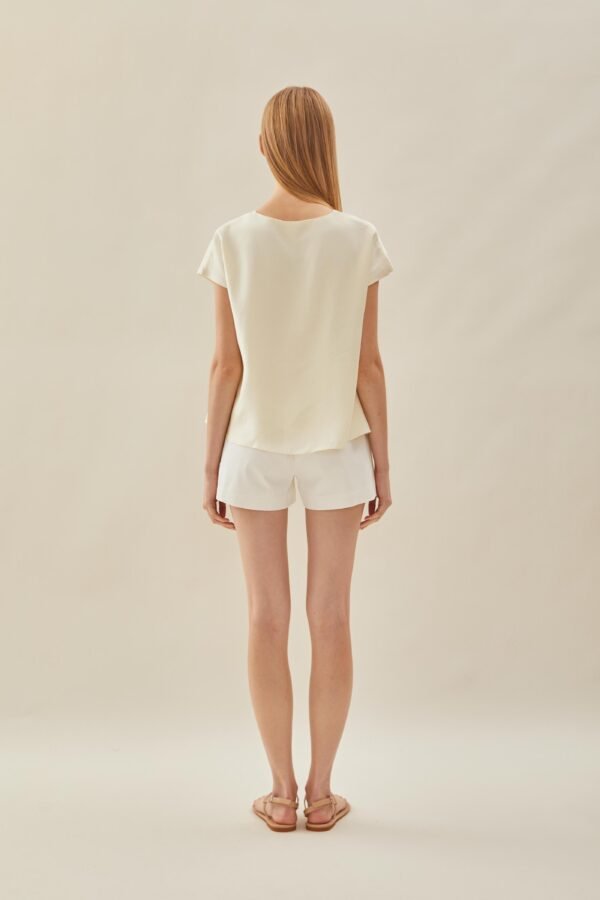 V Neck Sleeved Top in Natural - Image 7