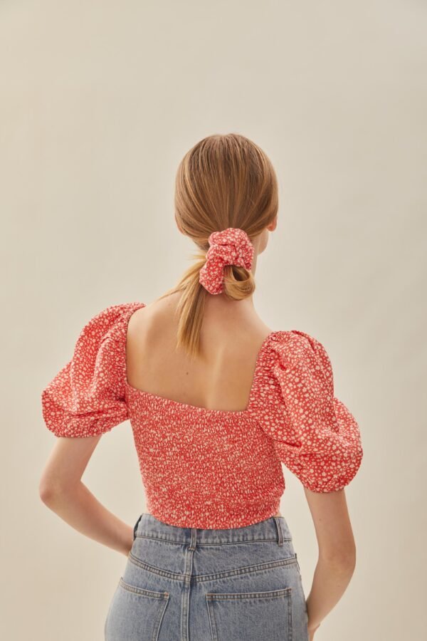 Cotton Scrunchie in Red Bloom - Image 6