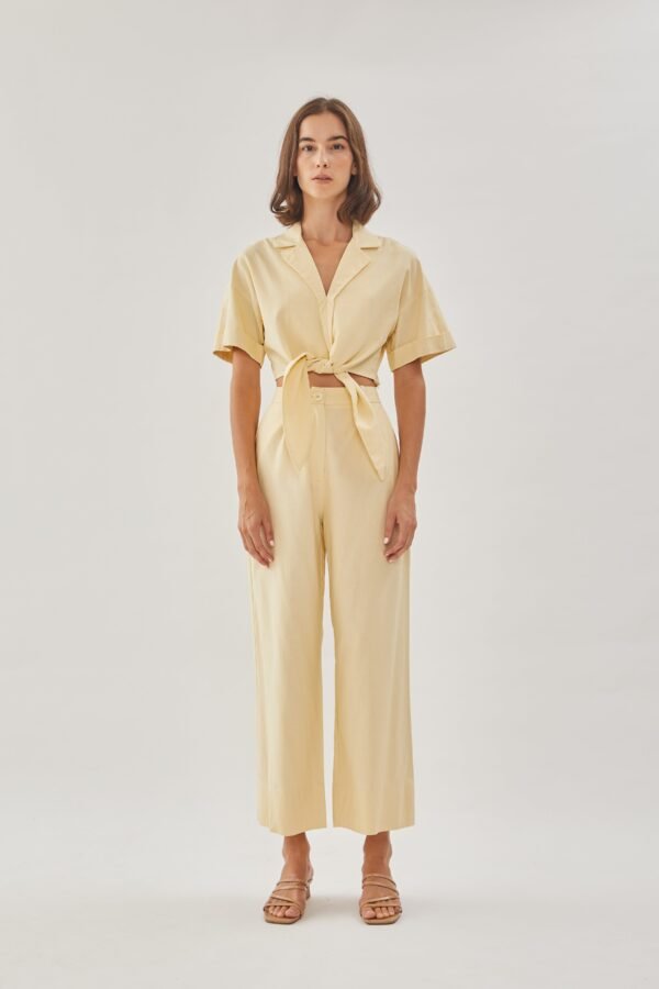 Linen Straight Pants in Soft Yellow