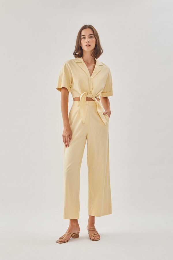 Linen Straight Pants in Soft Yellow - Image 3