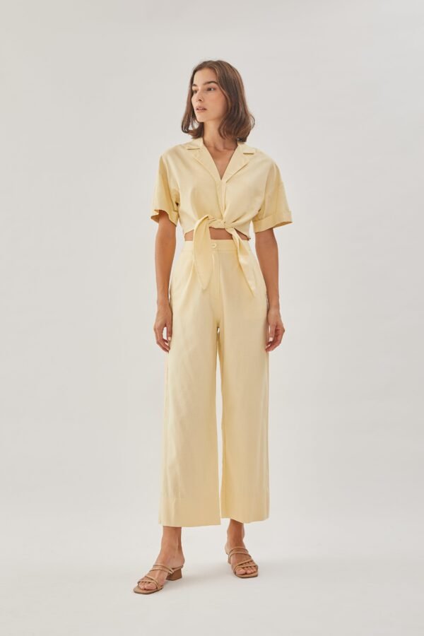 Linen Straight Pants in Soft Yellow - Image 5