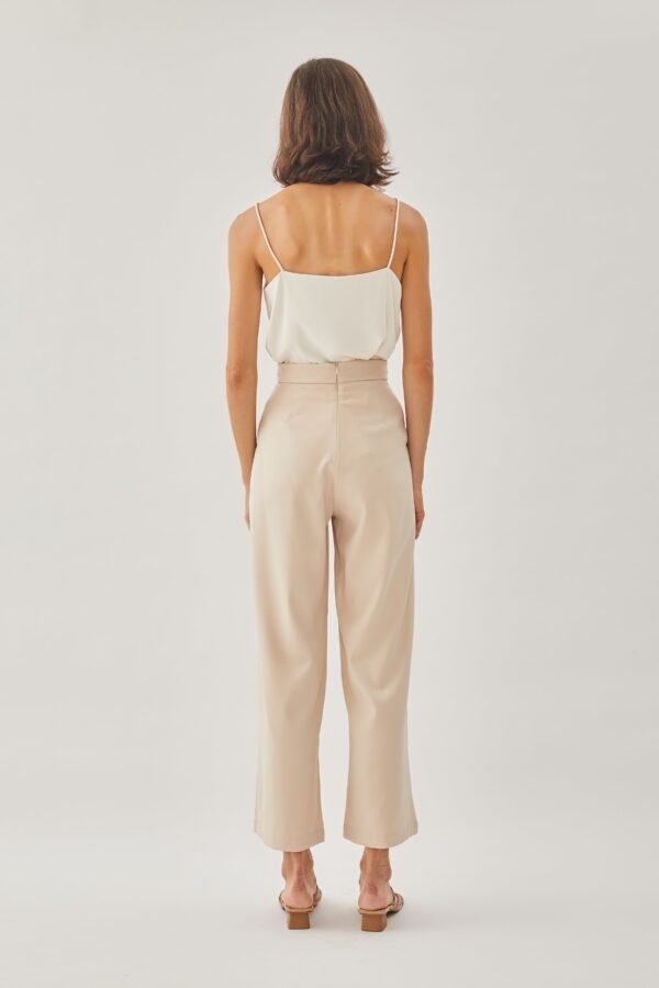 High Waisted Wide Legged Trousers w Foldlines In Light Sand - Image 5