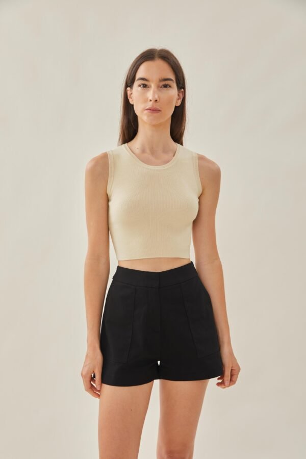 Sleeveless Knit Cropped Tank in Ivory - Image 3