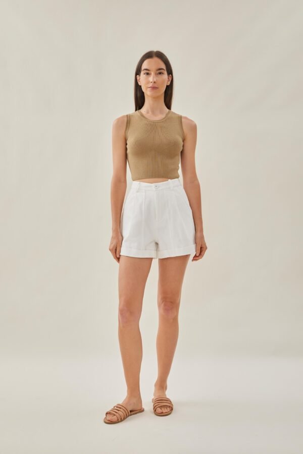 Sleeveless Knit Cropped Tank in Dijon - Image 2