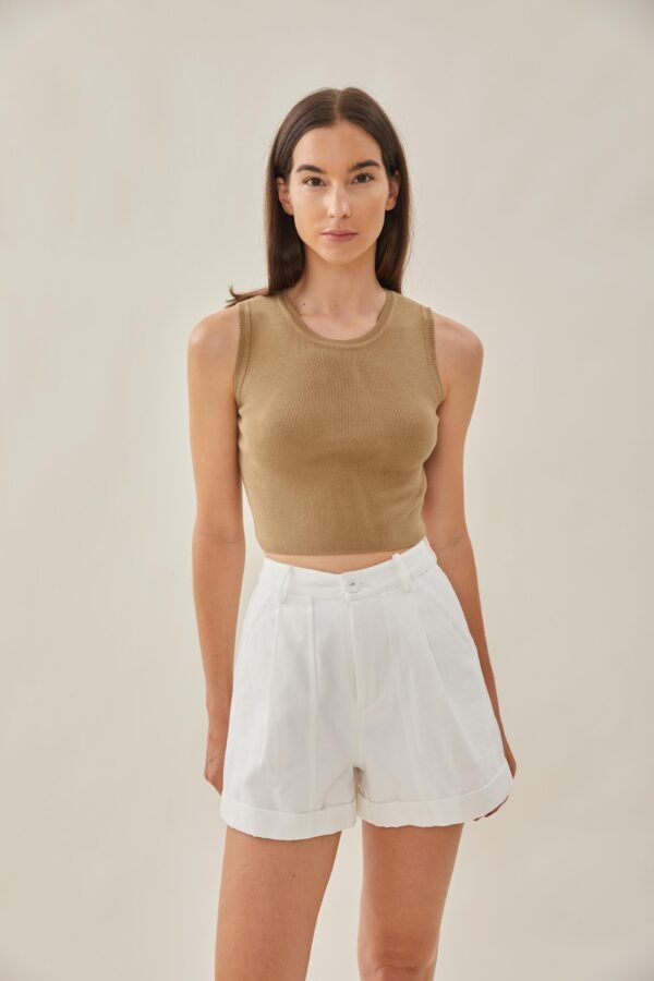 Sleeveless Knit Cropped Tank in Dijon - Image 6