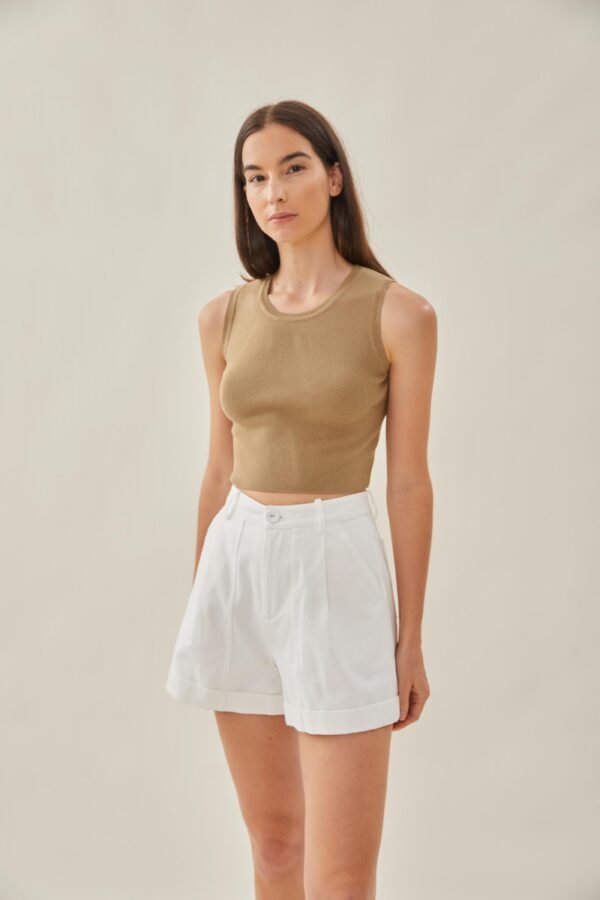 Sleeveless Knit Cropped Tank in Dijon - Image 7