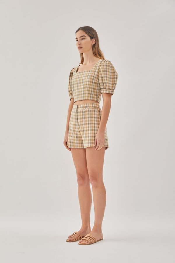 Checkered Cotton Shorts in Forest - Image 3