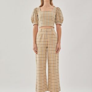 Checkered Cotton Straight Pants in Forest