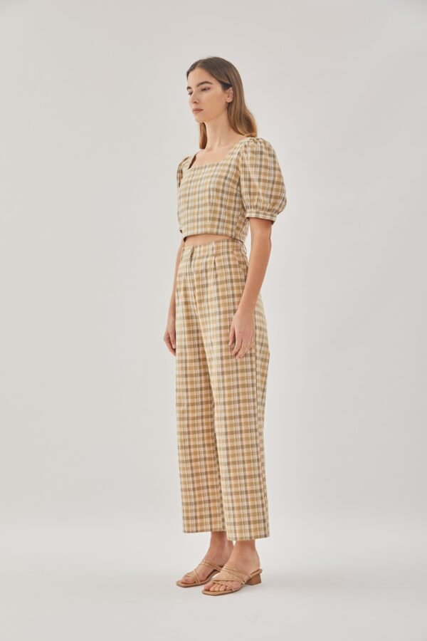 Checkered Cotton Straight Pants in Forest - Image 3