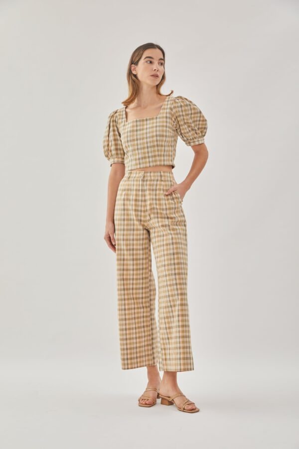 Checkered Cotton Straight Pants in Forest - Image 2