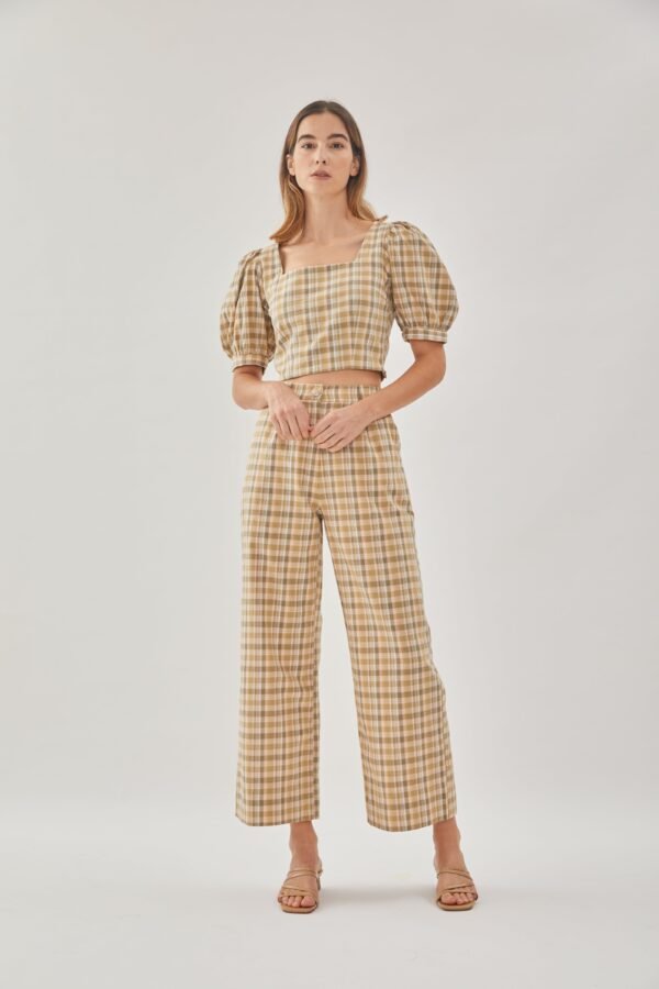 Checkered Cotton Straight Pants in Forest - Image 5