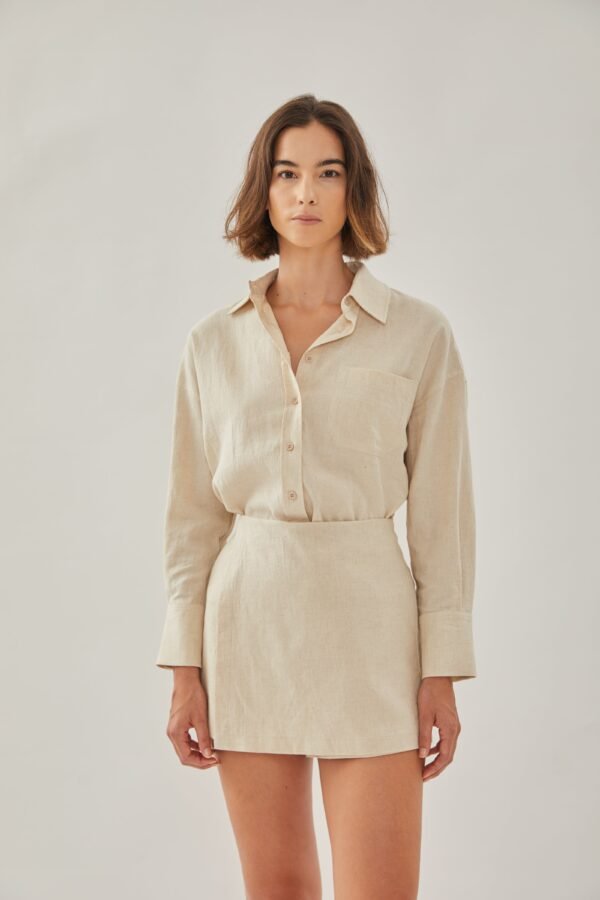 Linen Wrap Skorts in Natural - Image 4
