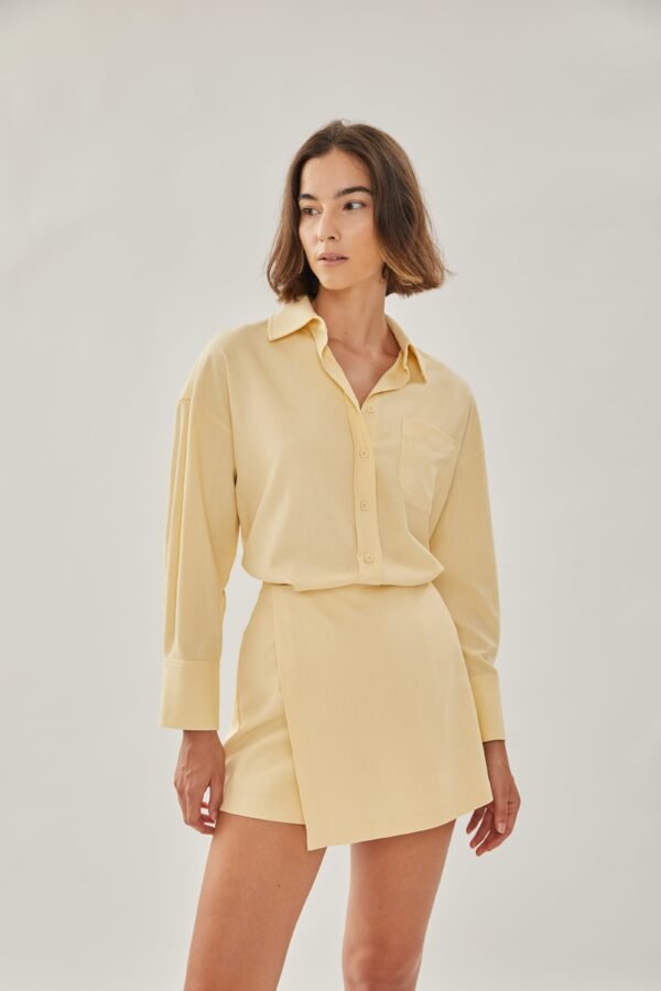 Linen Wrap Skorts in Soft Yellow - Image 6