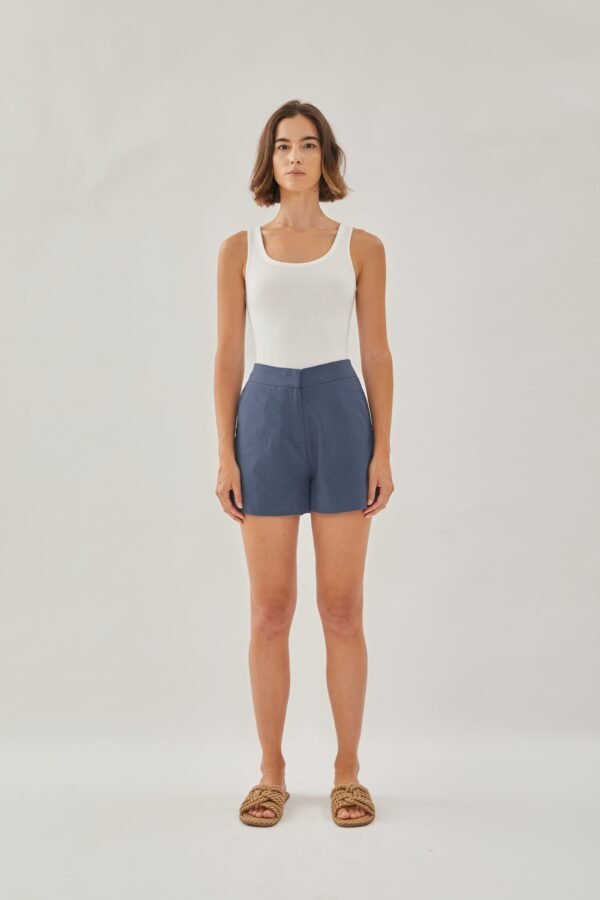 Linen Shorts in Stone Blue
