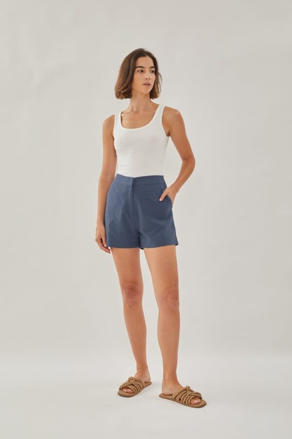 Linen Shorts in Stone Blue - Image 2