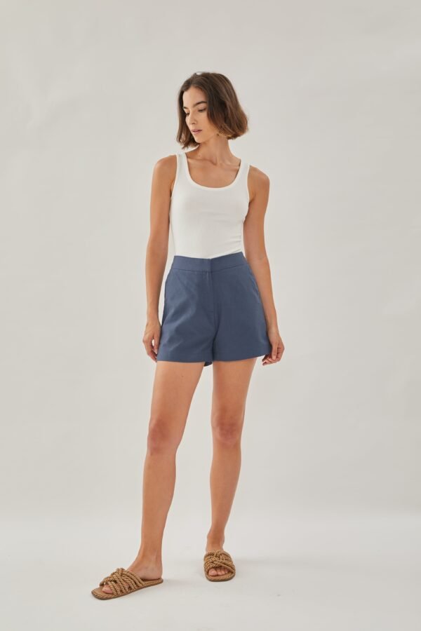 Linen Shorts in Stone Blue - Image 3